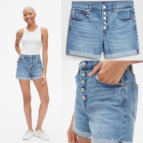 high rise button fly shorts